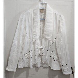 Tara Vao Womens LongSleeve Collared Lightweight Top White Studded Lagenlook Sz 2